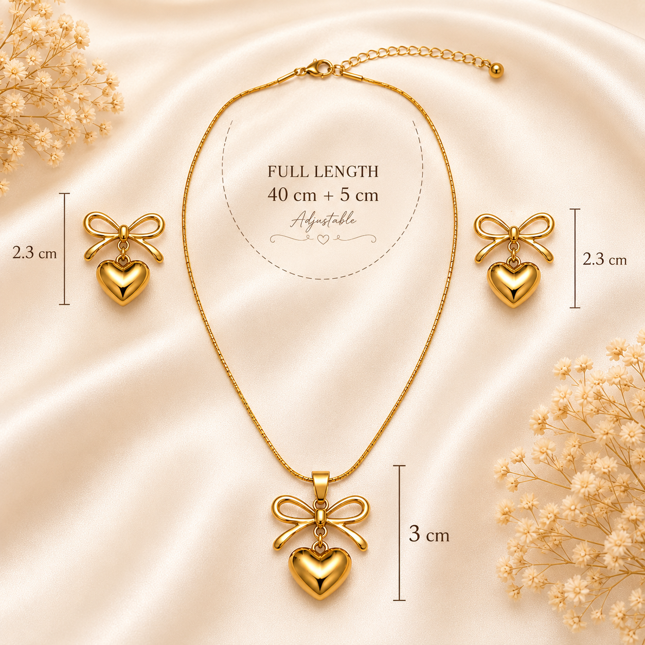 Elegant Golden Heart Bow Jewelry Set