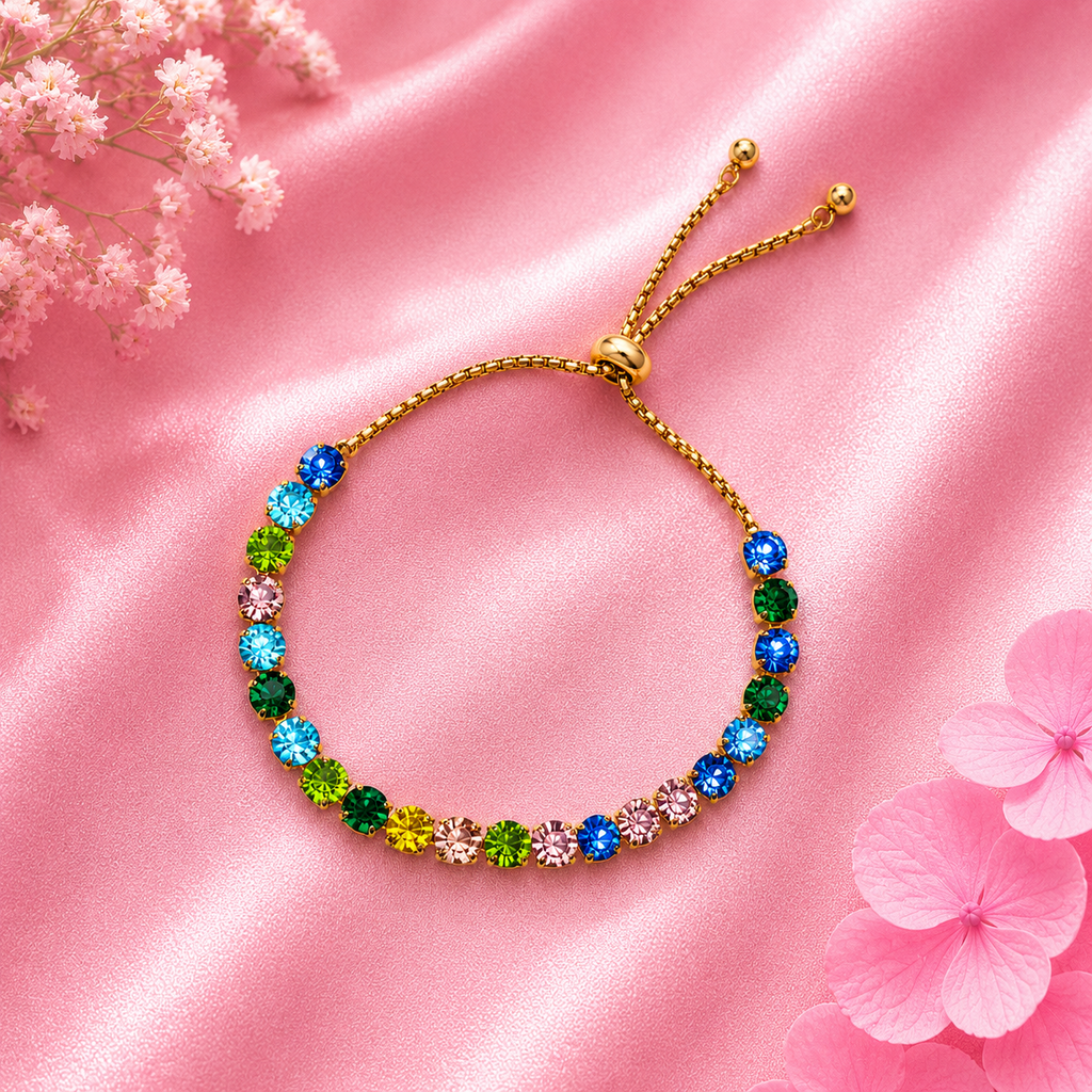 Vibrant Rainbow Crystal Tennis Bracelet