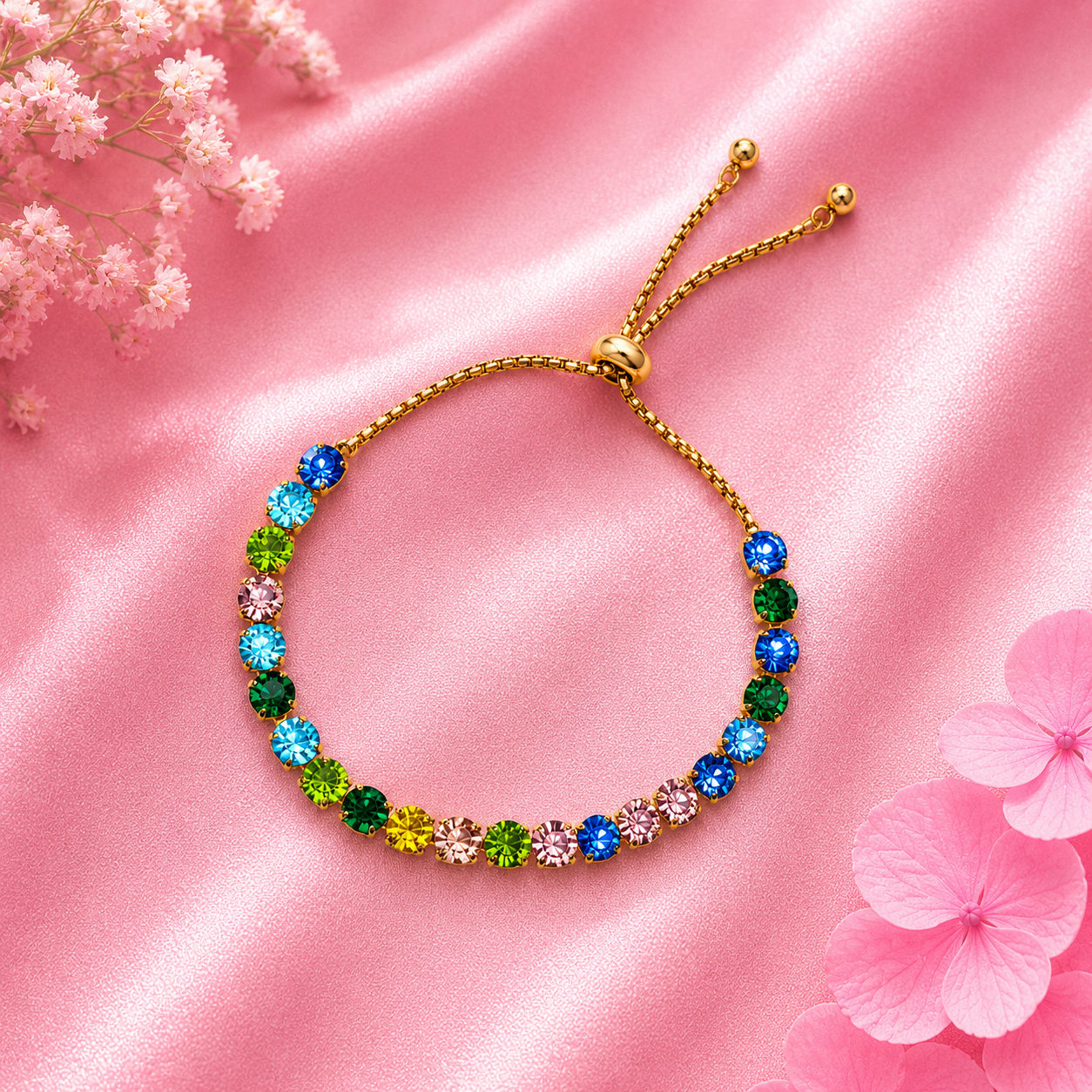 Vibrant Rainbow Crystal Tennis Bracelet