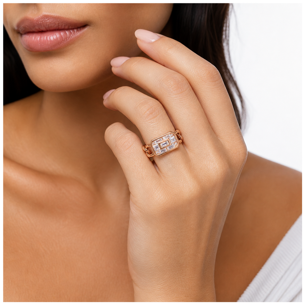 Luxe Crystal Chain Statement Ring