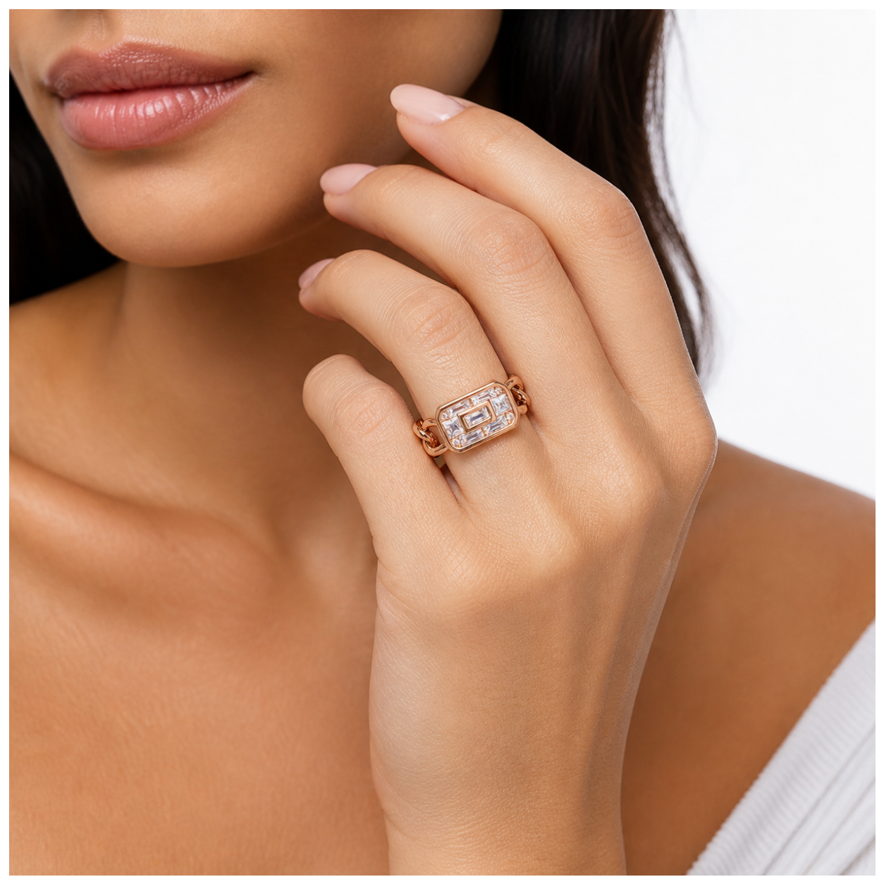 Luxe Crystal Chain Statement Ring