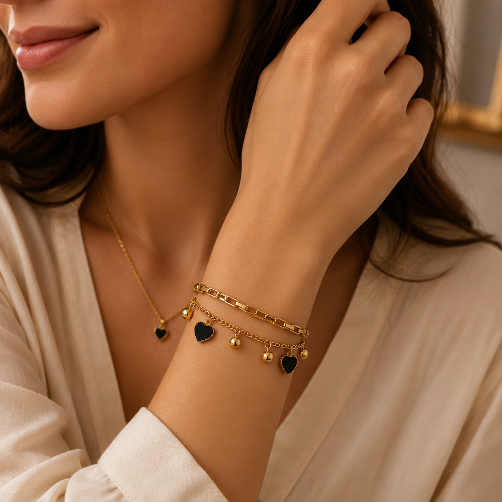 Elegant Heart Charm Bracelet Duo
