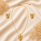 Elegant Golden Heart Bow Jewelry Set