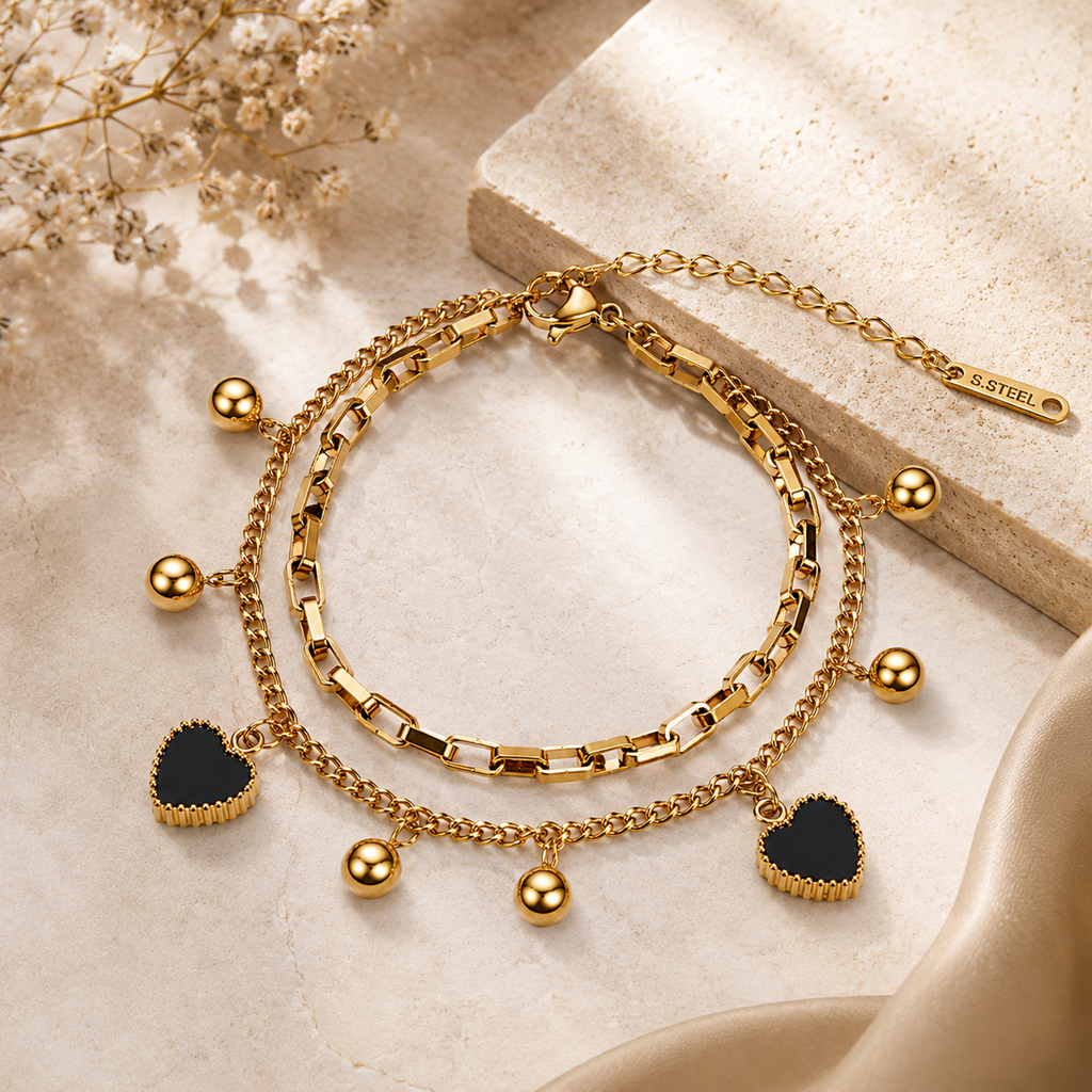 Elegant Heart Charm Bracelet Duo