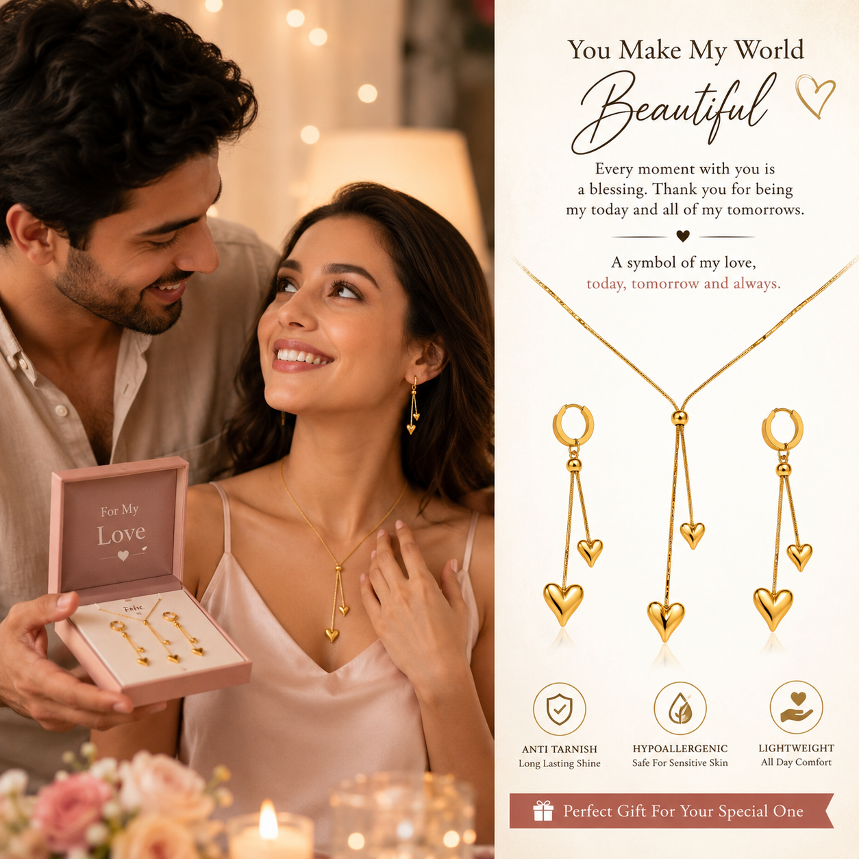Elegant Golden Heart Tassel Set