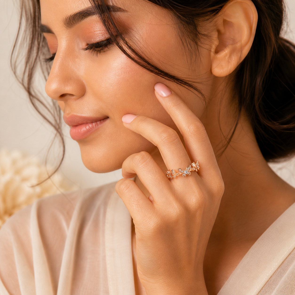 Radiant Butterfly Adjustable Crystal Ring