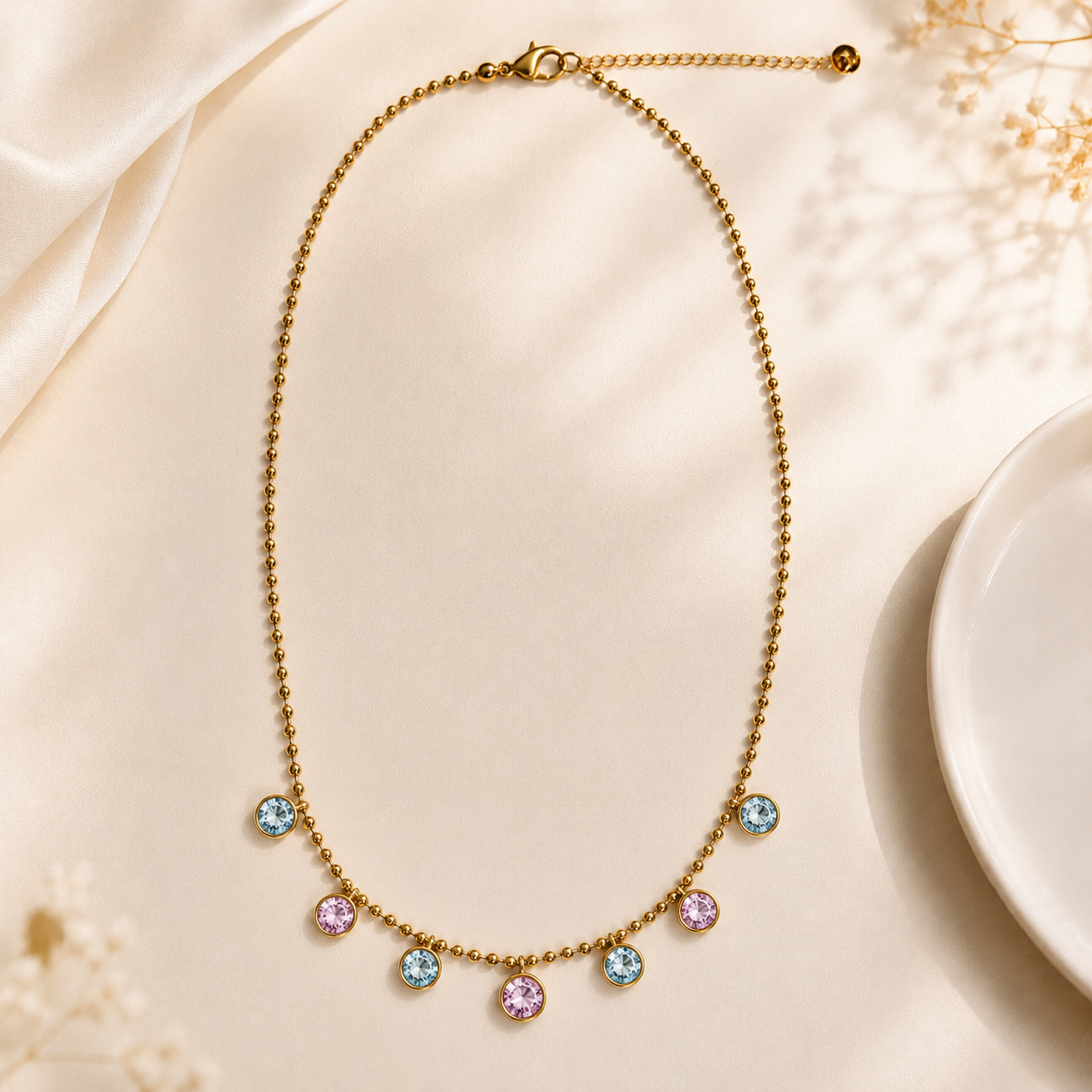 Delicate Gold Multicolor Gemstone Necklace
