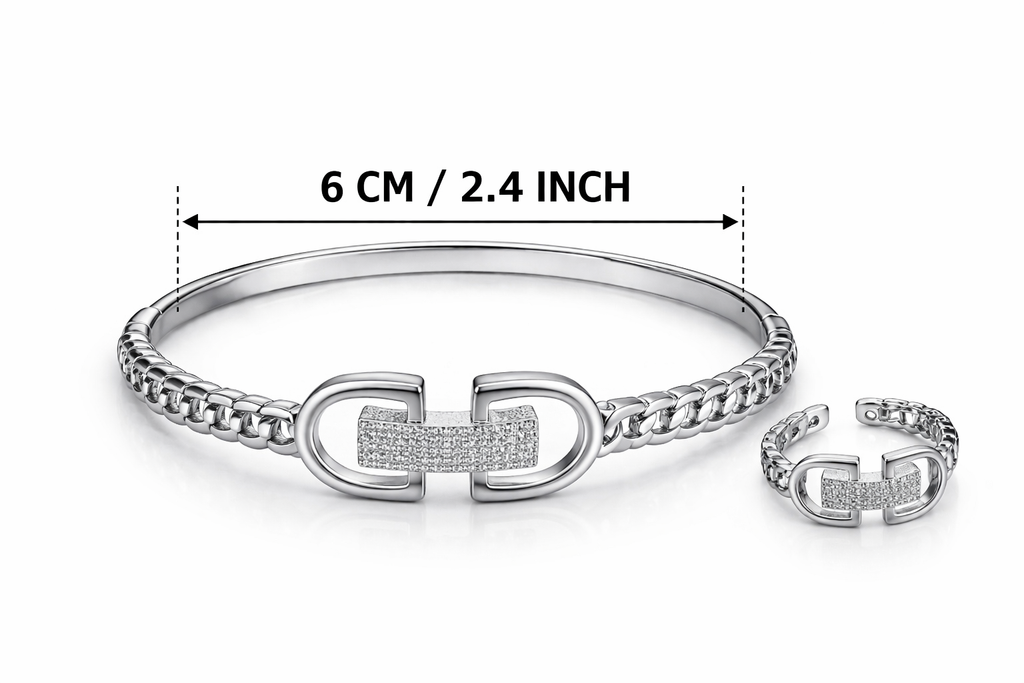 Sleek Link Crystal Bracelet Ring Set