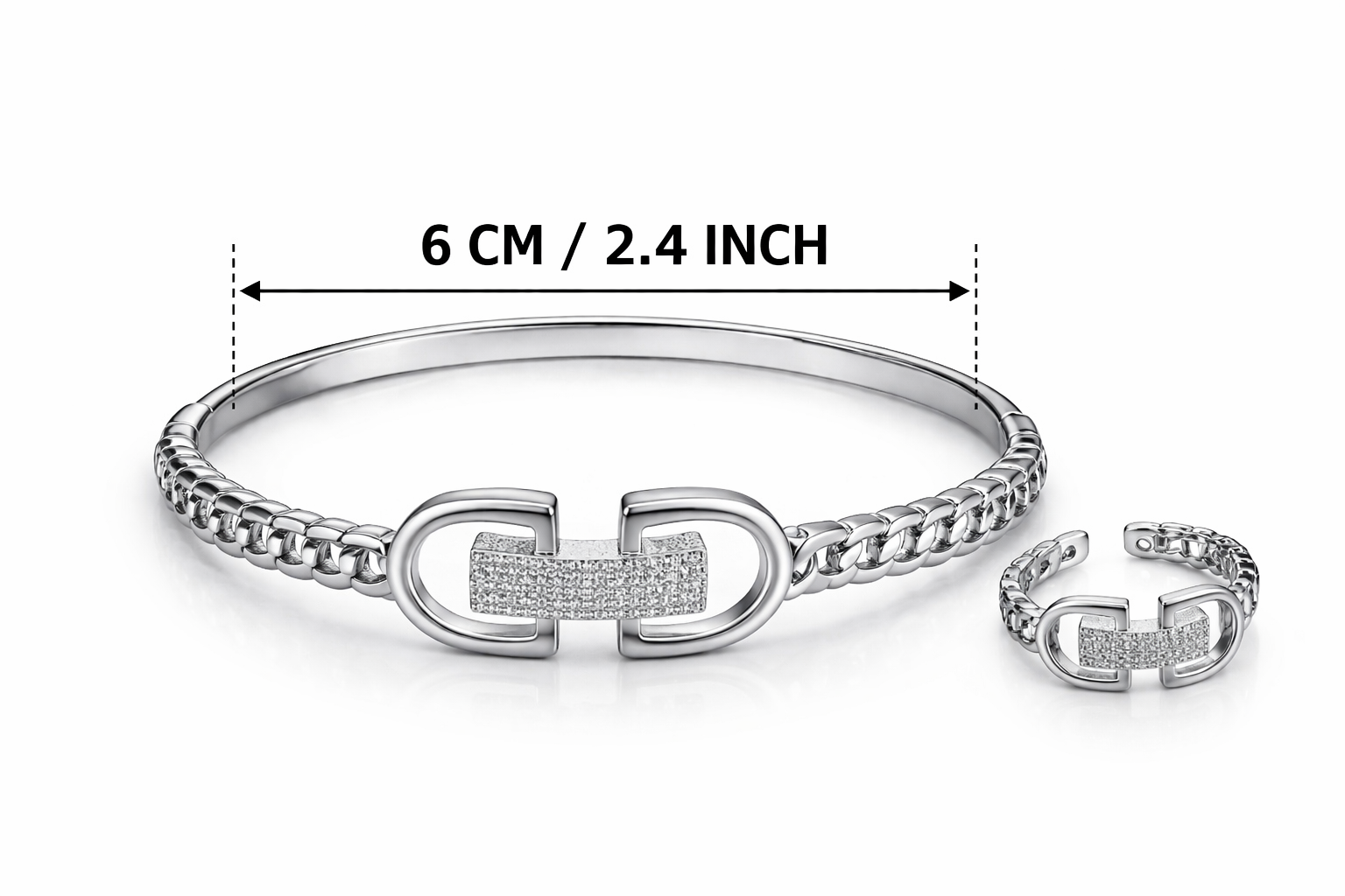 Sleek Link Crystal Bracelet Ring Set