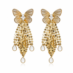 Gold Butterfly Statement Tassel Earrings