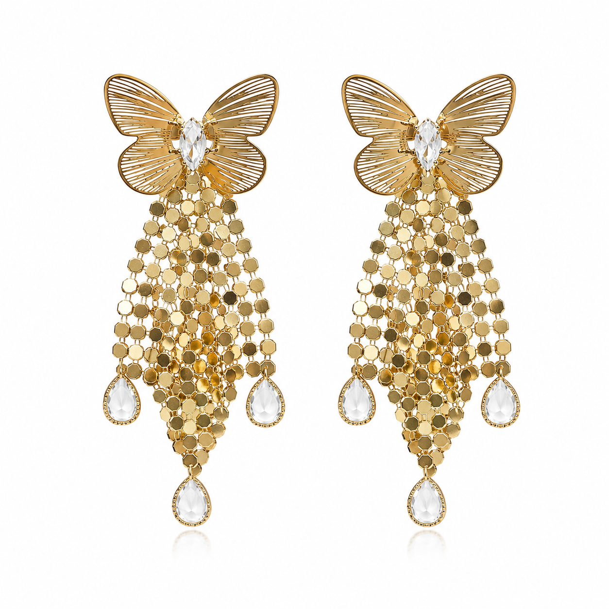 Gold Butterfly Statement Tassel Earrings