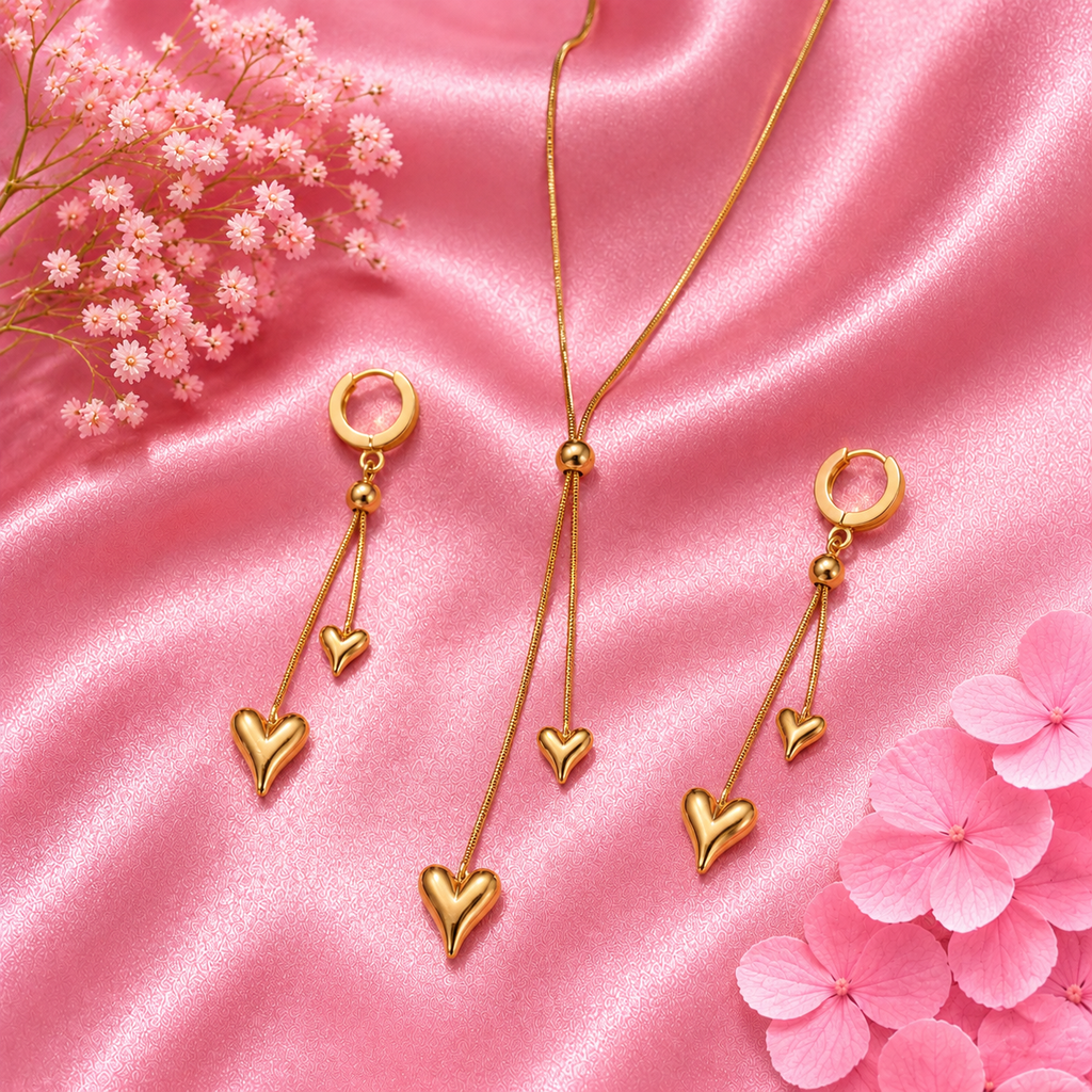 Elegant Golden Heart Tassel Set