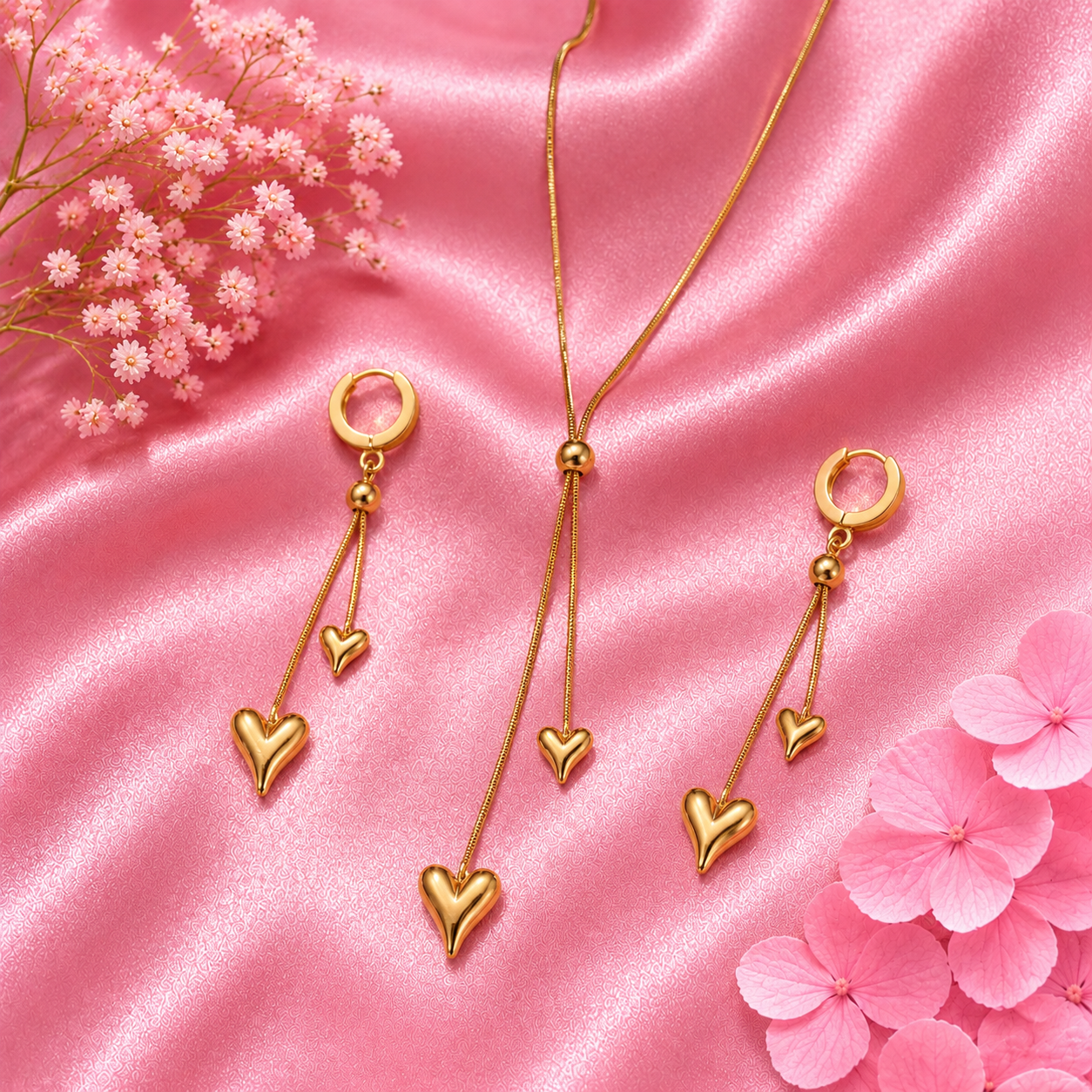 Elegant Golden Heart Tassel Set