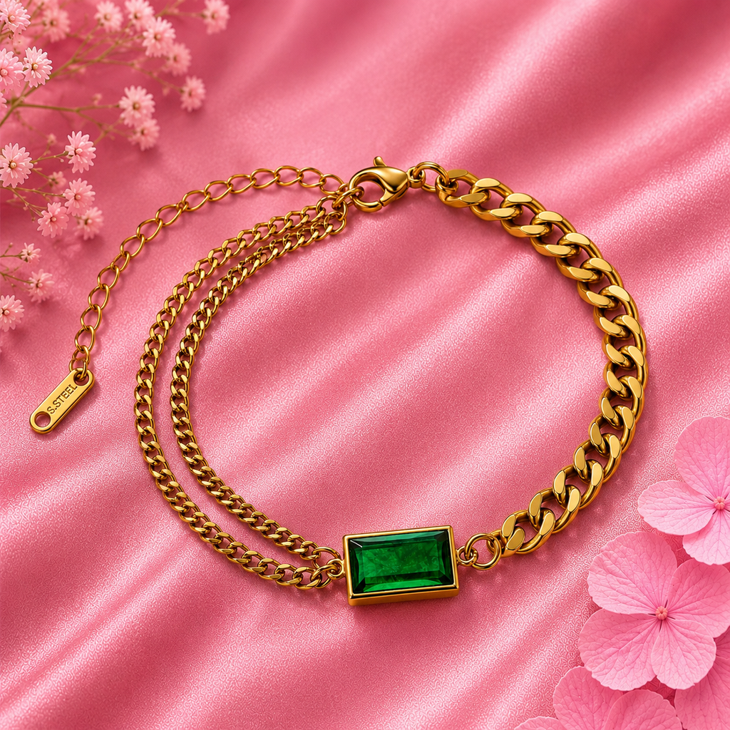 Elegant Emerald Chain Bracelet Sparkles