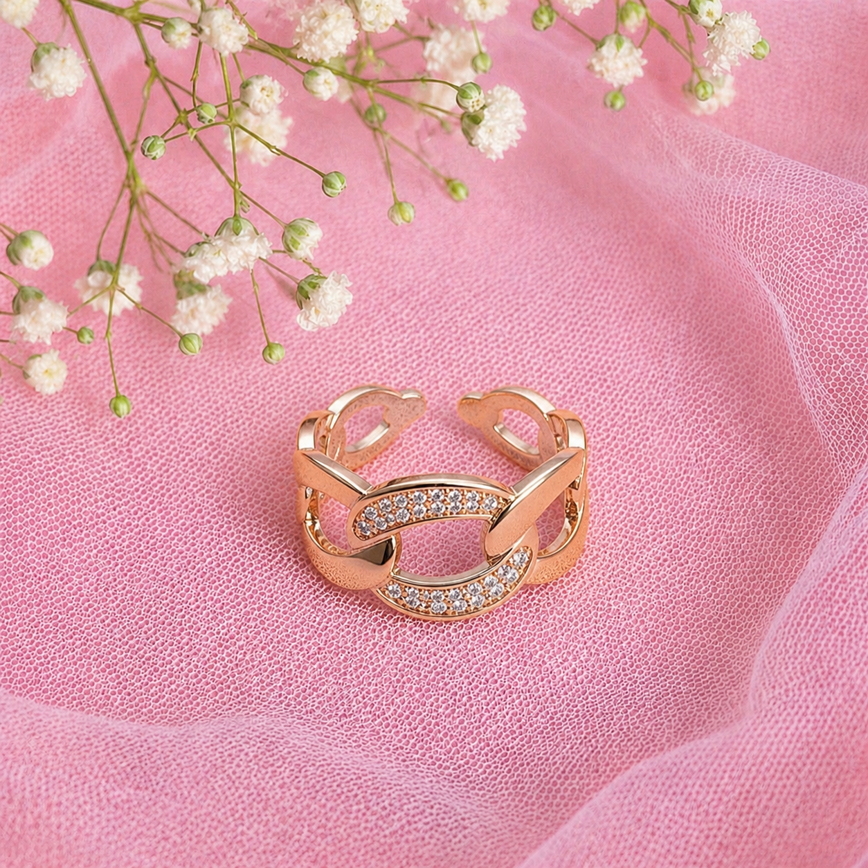Glamorous Crystal Adjustable Chain Ring