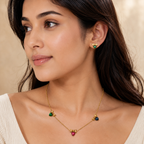 Colorful Heart Bow Necklace Set