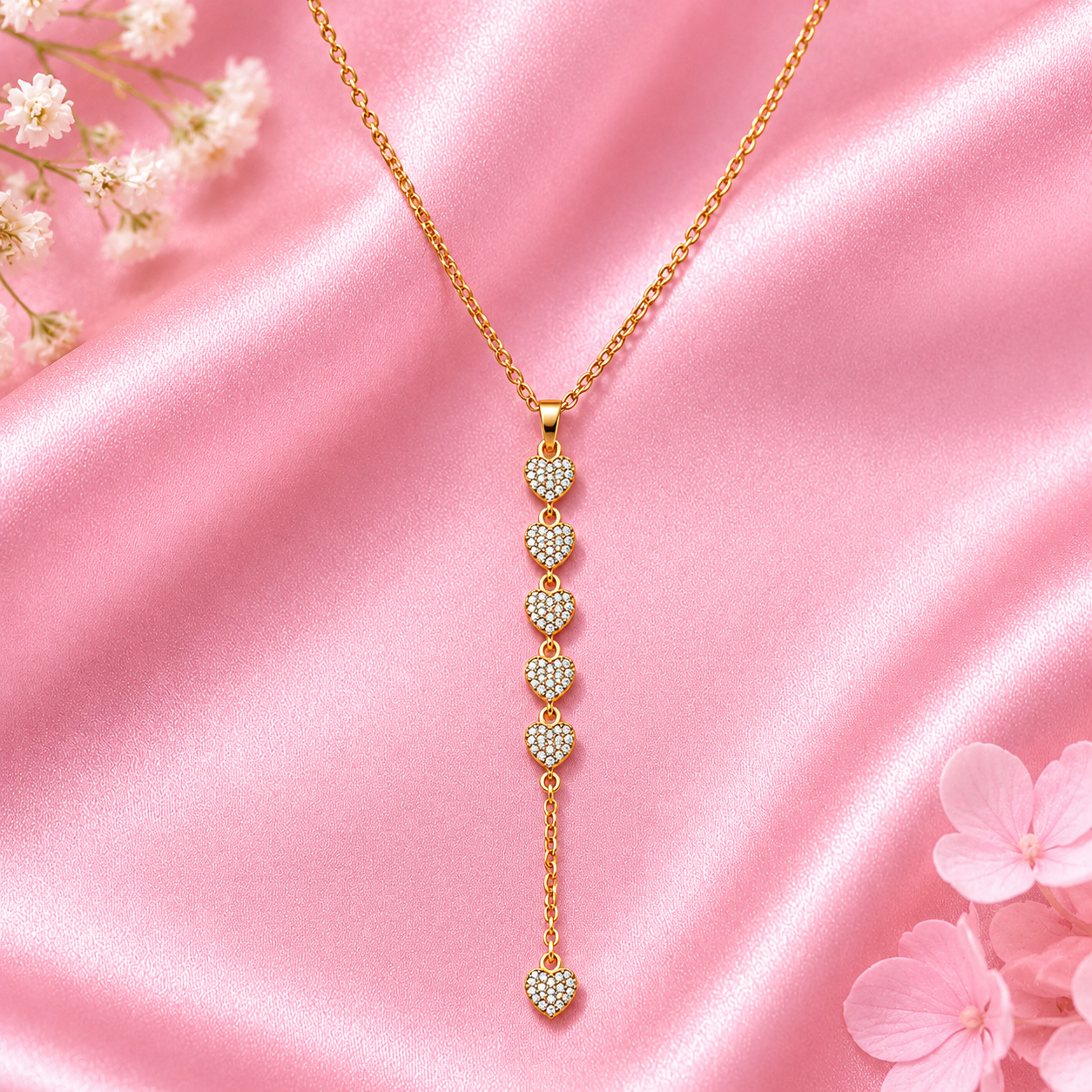 Sparkling Heart Drop Pendant Necklace