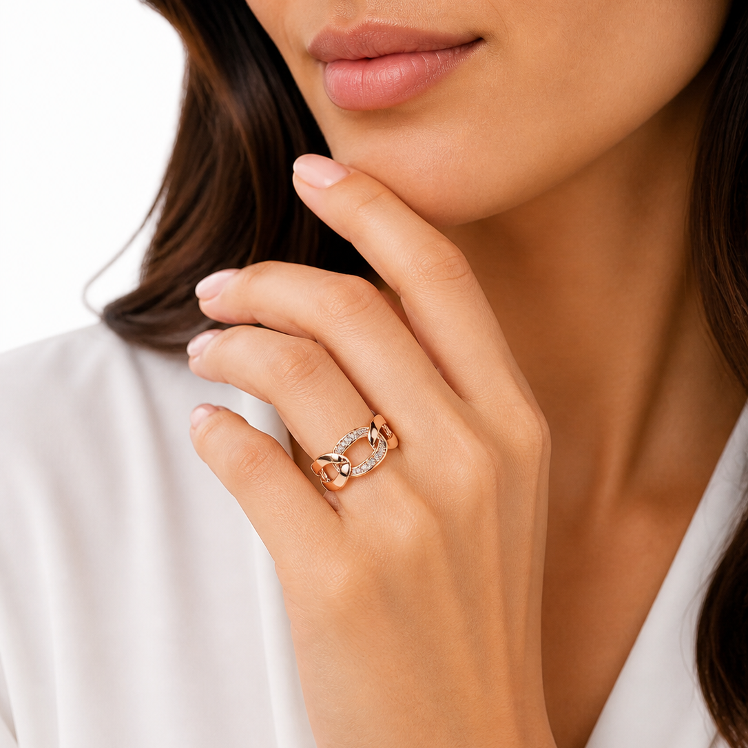 Glamorous Crystal Adjustable Chain Ring
