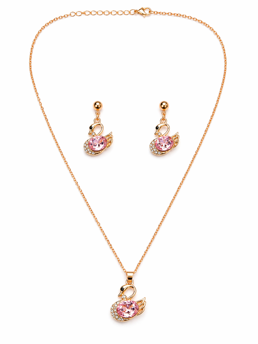 Graceful Pink Swan Jewelry Set