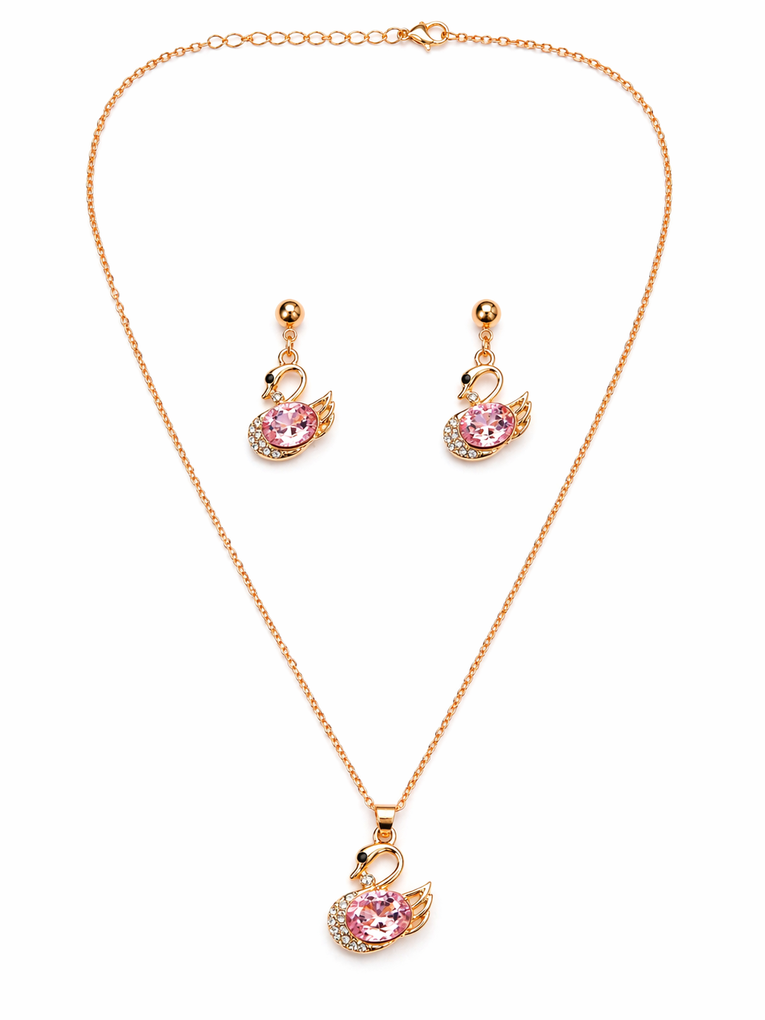 Graceful Pink Swan Jewelry Set