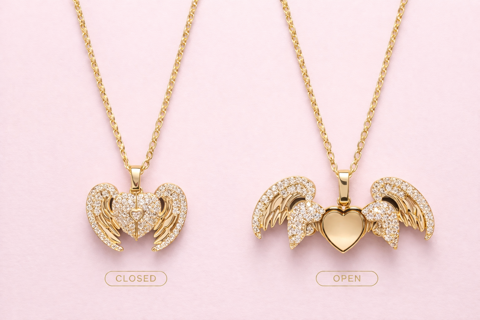 Openable Angel Wing Heart Pendant Necklace