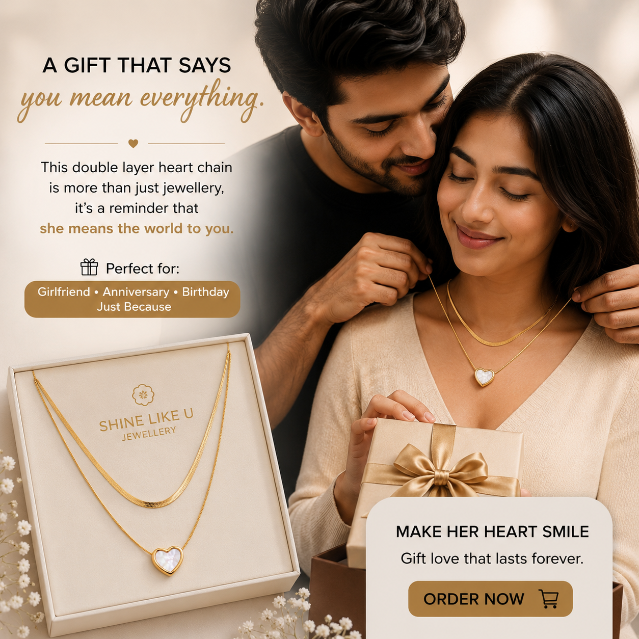 Elegant Gold Heart Pendant Necklace