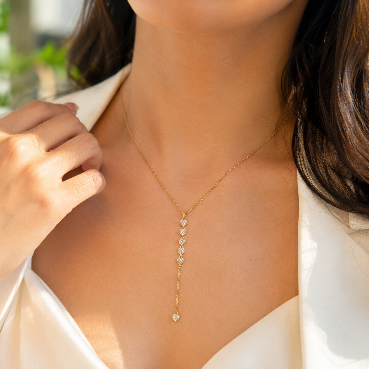 Sparkling Heart Drop Pendant Necklace