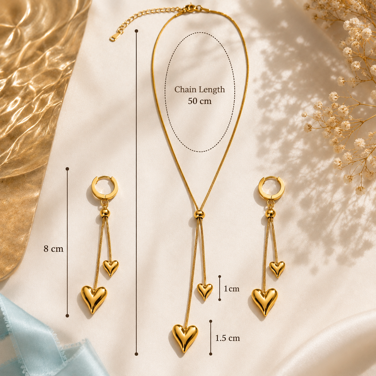 Elegant Golden Heart Tassel Set