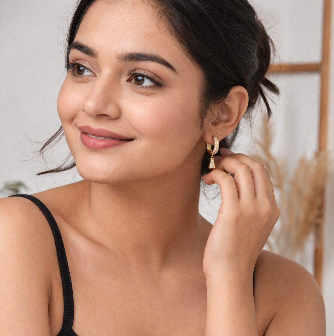 Sparkling Gold Drop Hoop Earrings