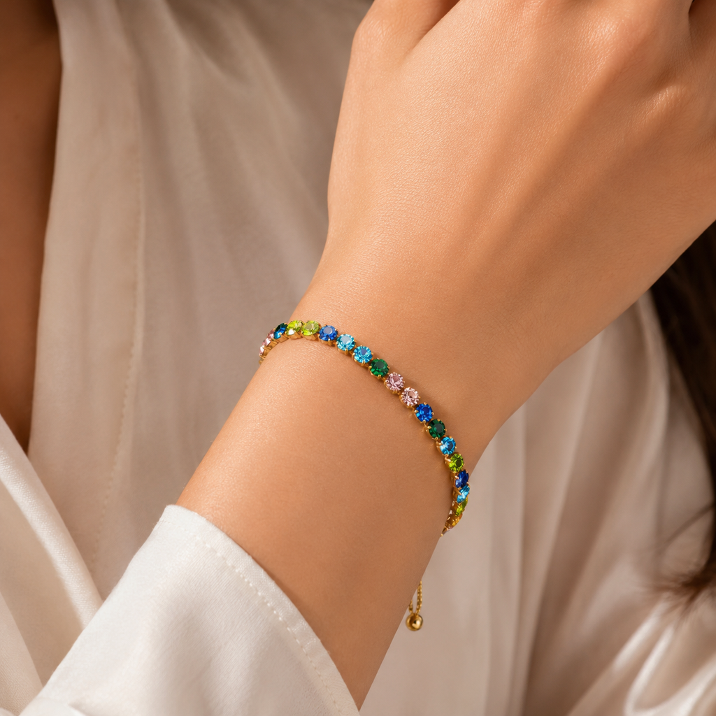 Vibrant Rainbow Crystal Tennis Bracelet
