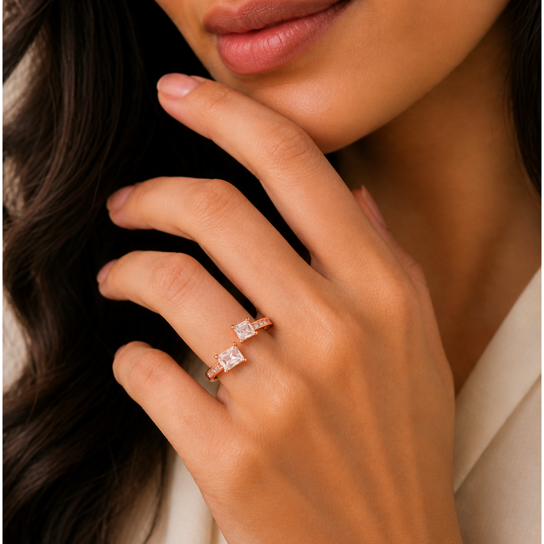 Adjustable Rose Gold Crystal Ring