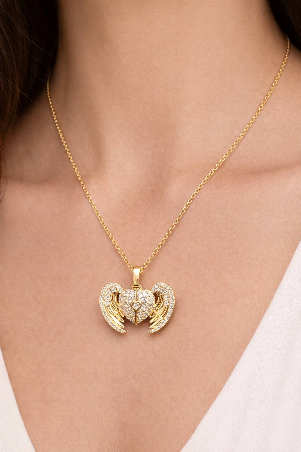 Openable Angel Wing Heart Pendant Necklace