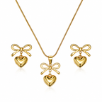 Elegant Golden Heart Bow Jewelry Set