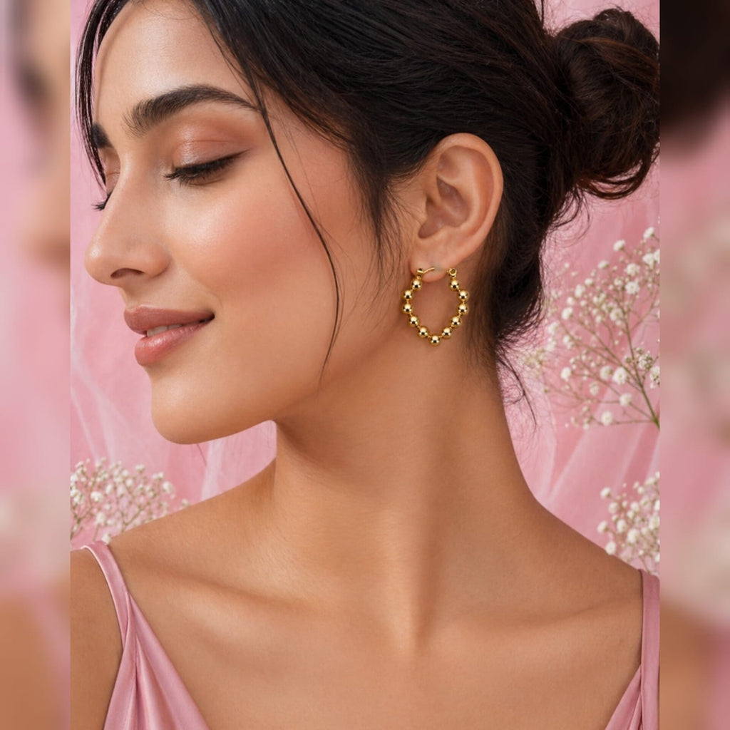 Chic Gold Beaded Heart Hoops