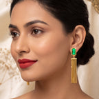 Emerald Gold Tassel Statement Earrings