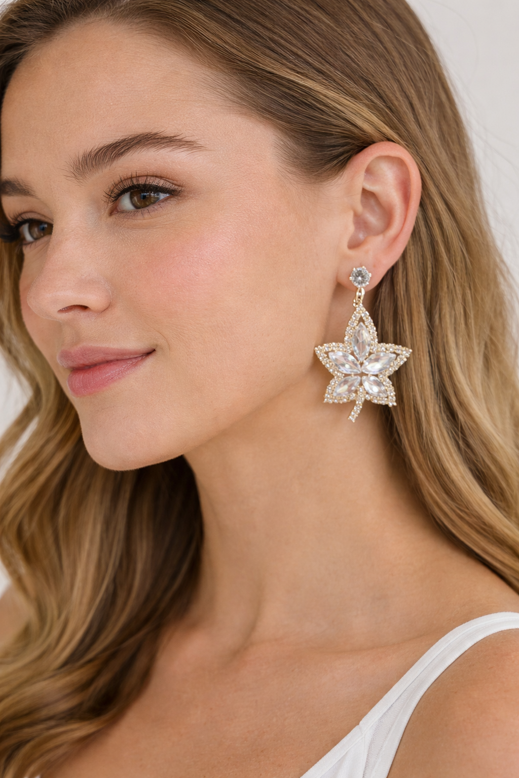 Sparkling Leaf Crystal Drop Earrings