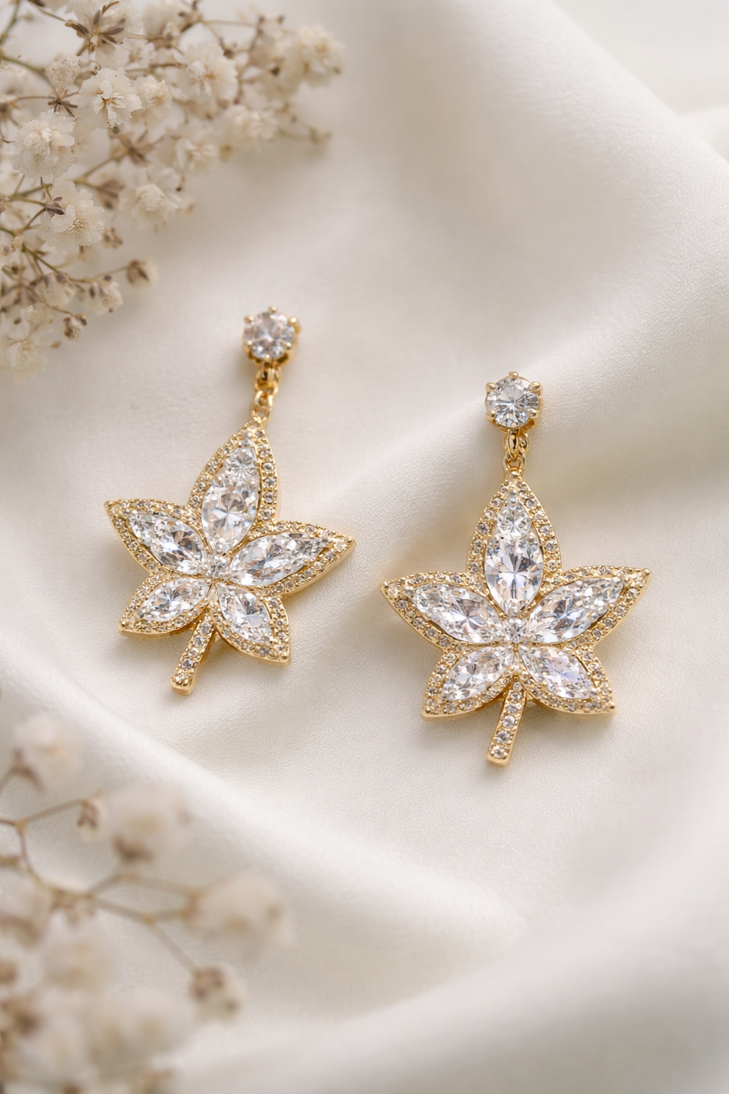 Sparkling Leaf Crystal Drop Earrings