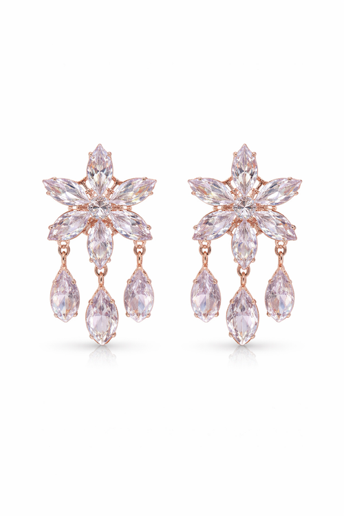 Elegant Crystal Floral Drop Earrings